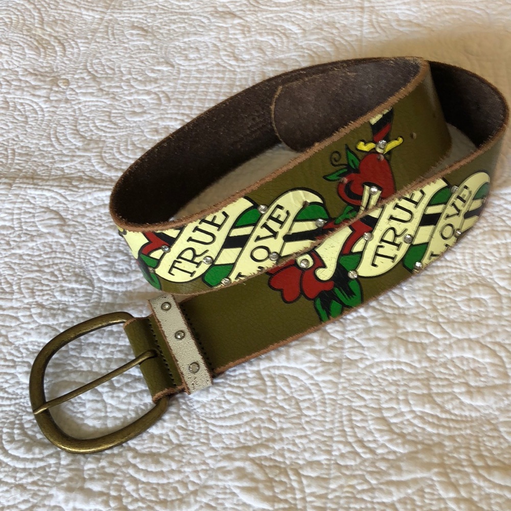 Ed Hardy belt “True Love” distressed rhinestones